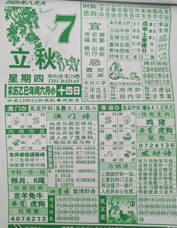 2025年8月7日，七月十四，星期四2025年8月7日，七月十四，星期四