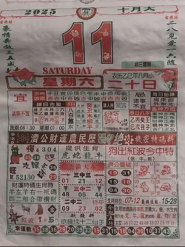2025年10月11日，八月二十，星期六2025年10月11日，八月二十，星期六