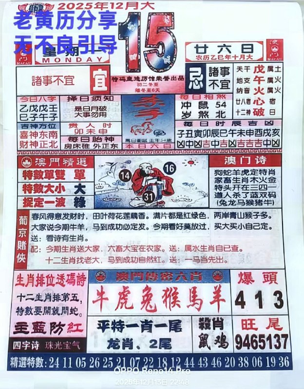 2025年12月15日.十月甘六，星期一2025年12月15日.十月甘六，星期一