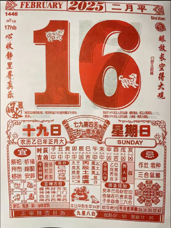 2025年2月16日 正月十九，星期日2025年2月16日 正月十九，星期日