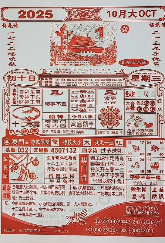 2025年10月1日，八月初十，星期三2025年10月1日，八月初十，星期三