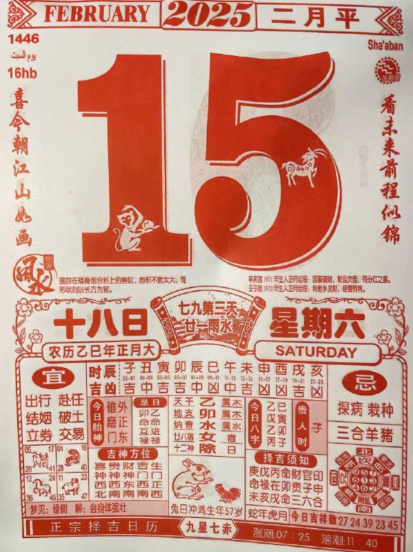 2025年2月15日 正月十八，星期六2025年2月15日 正月十八，星期六