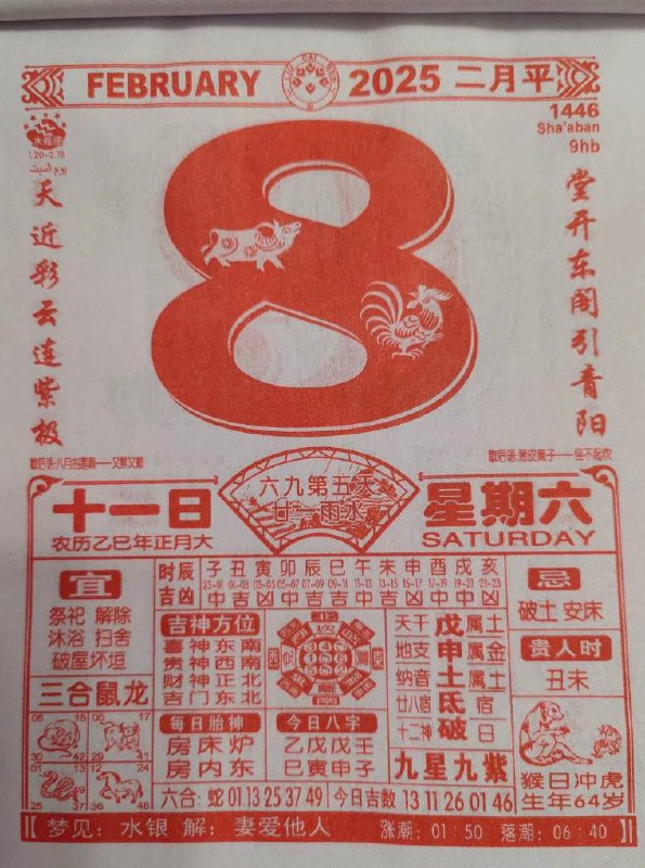 2025年2月8日，农历一月十一，星期六2025年2月8日，农历一月十一，星期六