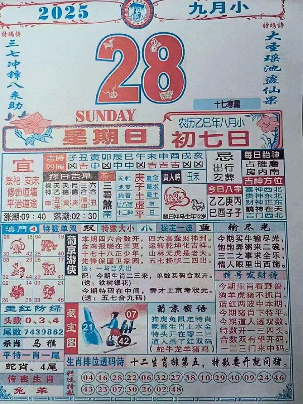 2025年9月28日，八月初七，星期日2025年9月28日，八月初七，星期日