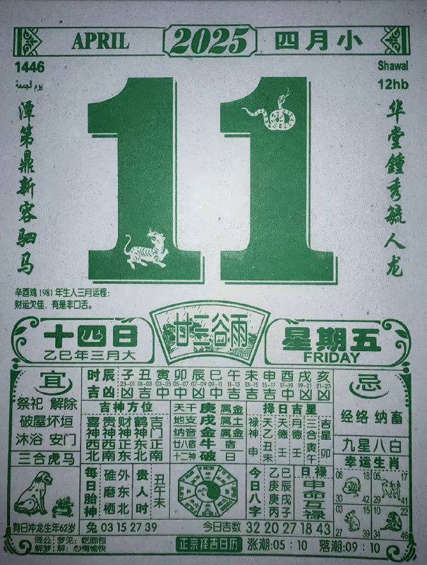 2025年4月11日，三月十四，星期5️⃣2025年4月11日，三月十四，星期5️⃣