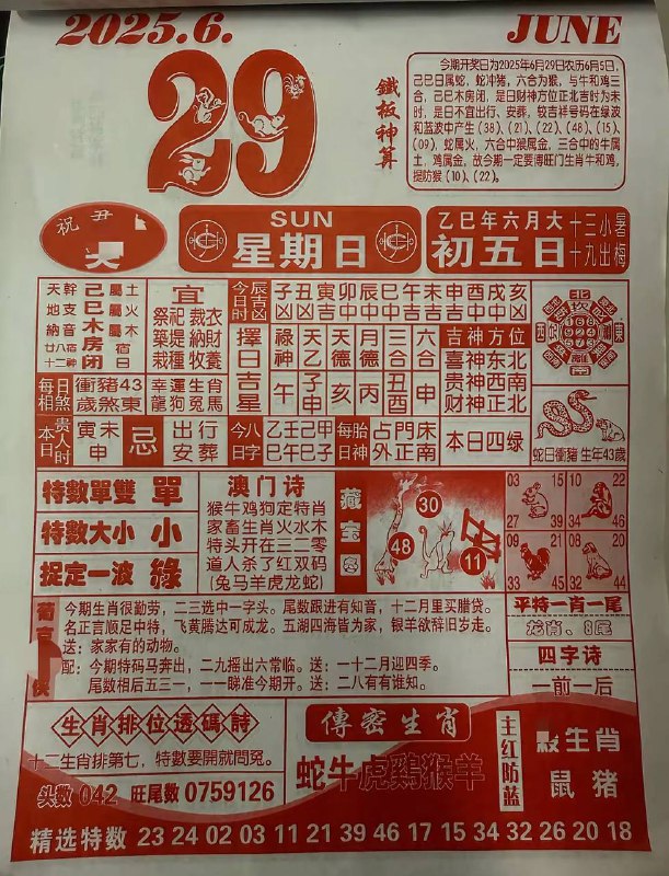 2025年6月29日，六月初五，星期日2025年6月29日，六月初五，星期日
