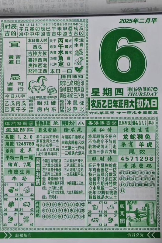 2025年2月6日正月初九，星期四2025年2月6日正月初九，星期四