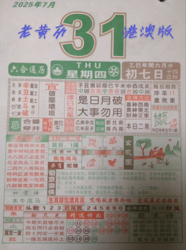 2025年7月31日，七月初七，星期四2025年7月31日，七月初七，星期四