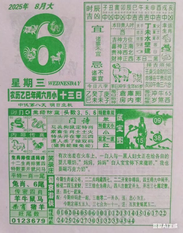 2025年8月6日，七月十三，星期三2025年8月6日，七月十三，星期三